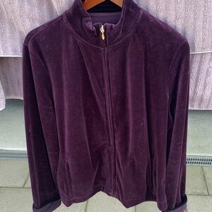 Velour Zip-Front  Jacket in Deep Plum